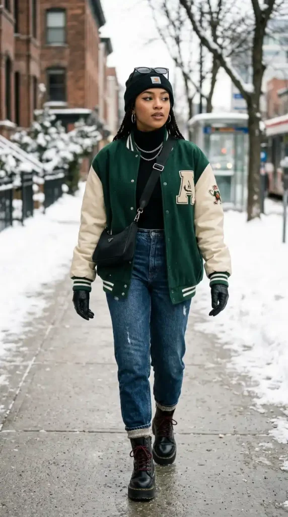 15 Trendy Cold Winter Outfits for Baddies to Wear This Season 12 varsity-jacket-nostalgia