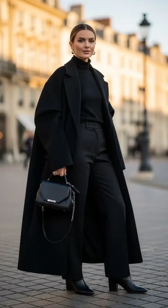 15 Trendy European Fashion Outfits to Upgrade Your Wardrobe 14 all-black-outfit-with-oversized-coat