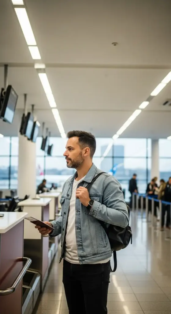20 Airport Outfit Ideas for Men to Try Today That Keep You Stylish and Comfortable 3 denim-jacket-over-t-shirt