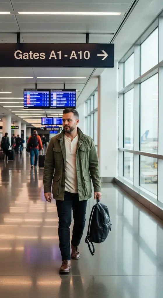 20 Airport Outfit Ideas for Men to Try Today That Keep You Stylish and Comfortable 20 henley-with-utility-jacket