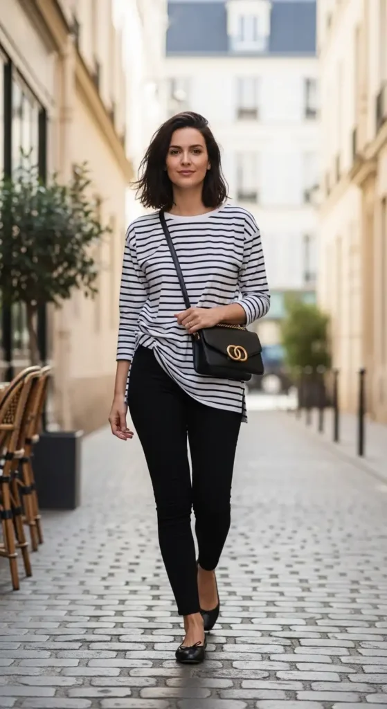 15 Game-Changing Casual Chic Women Outfits You Need Now 14 minimal-parisian-looks-with-stripes-and-leggings