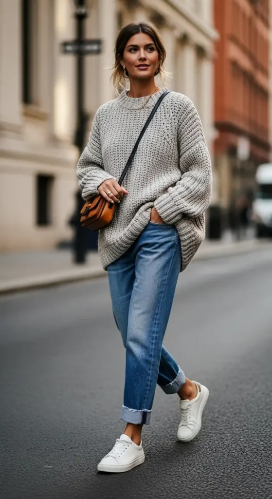 15 Game-Changing Casual Chic Women Outfits You Need Now 13 oversized-knits-with-relaxed-denim