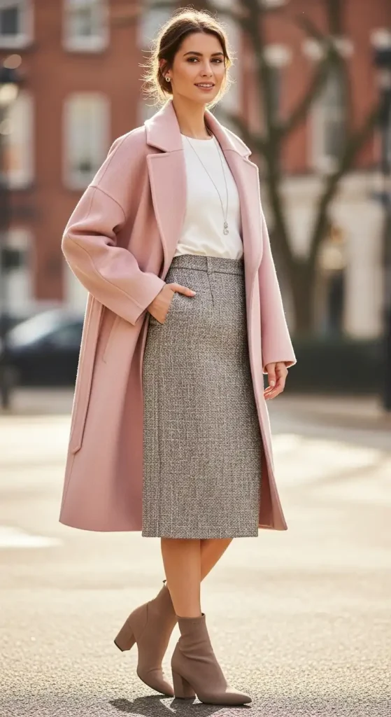 15 Game-Changing Casual Chic Women Outfits You Need Now 12 soft-power-coats-and-tweed-skirts