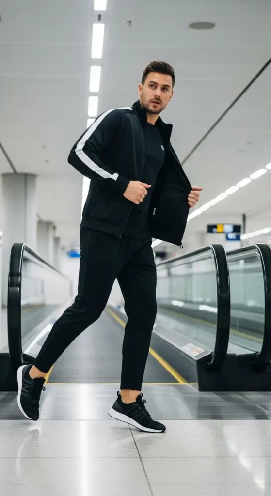 20 Airport Outfit Ideas for Men to Try Today That Keep You Stylish and Comfortable 14 track-jacket-and-tapered-joggers