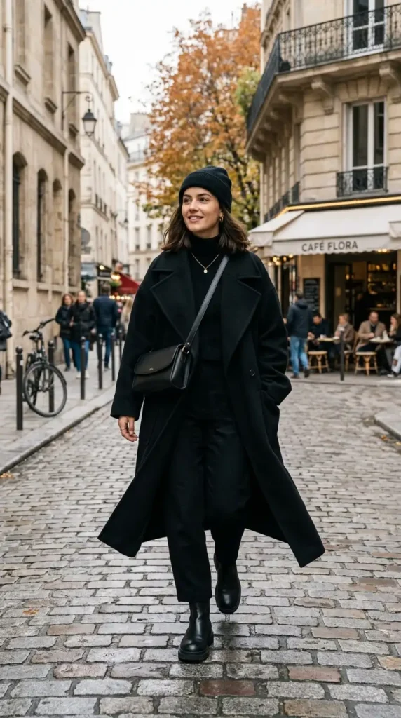 15+ Trendy European Fashion Outfits to Upgrade Your Wardrobe 14 all-black-outfit-with-oversized-coat