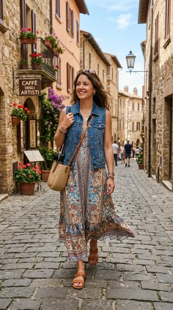boho-maxi-dress-with-denim-vest