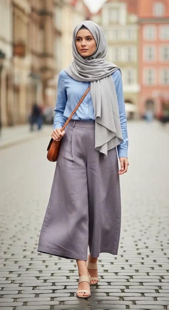17 Trendy Casual Hijab Outfits for Modest Fashion Lovers 18 button-up-shirt-with-culottes