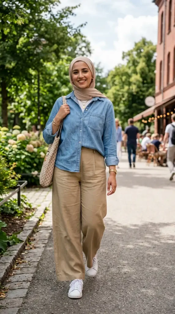 chambray-shirt-with-wide-leg-pants