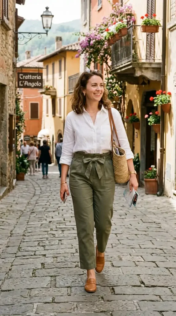 classic-button-up-shirt-with-paperbag-waist-pants