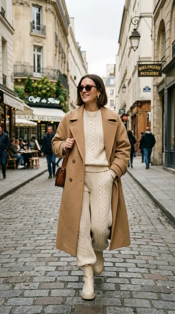 15+ Trendy European Fashion Outfits to Upgrade Your Wardrobe 15 cream-knit-set-with-oversized-coat