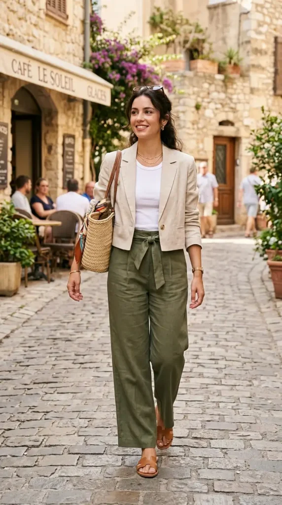 18 Chic Summer Outfit Ideas for Work, Beach & Weekend Fun 18 cropped-blazer-with-high-waist-trousers