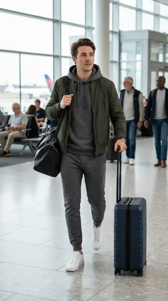 20 Airport Outfit Ideas for Men to Try Today in Style 2 joggers-along-with-a-stylish-hoodie-combo