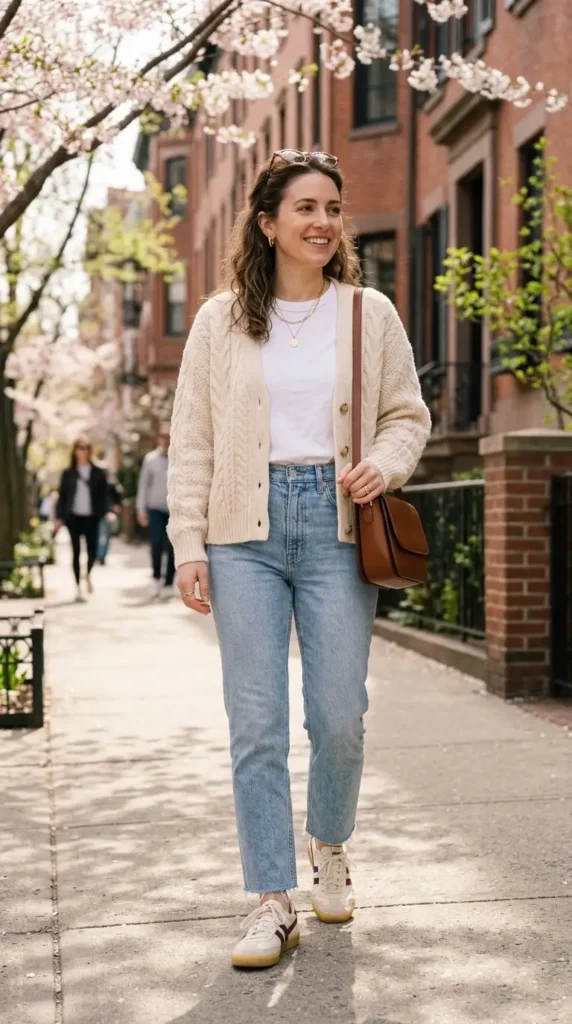 knit-cardigan-and-retro-sneakers-combo