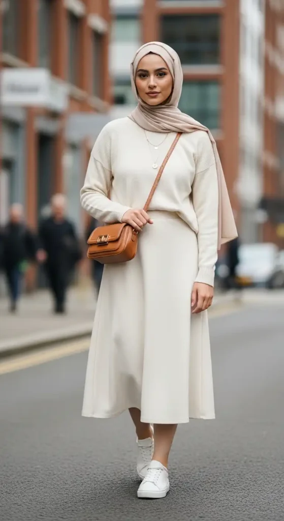 17 Trendy Casual Hijab Outfits for Modest Fashion Lovers 9 knit-top-with-midi-skirt