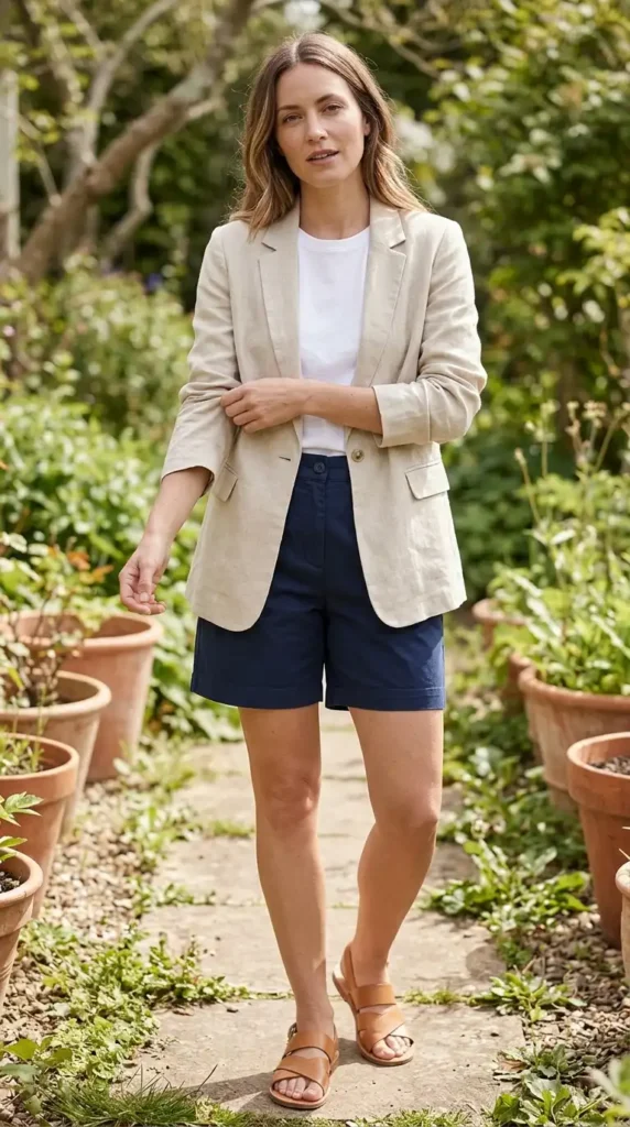18 Chic Summer Outfit Ideas for Work, Beach & Weekend Fun 10 lightweight-blazer-with-shorts