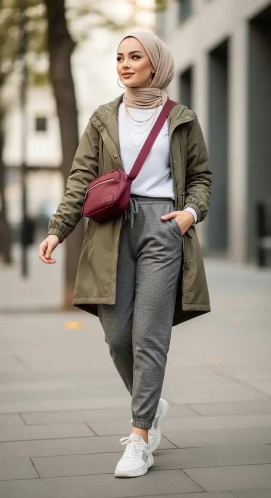 17 Trendy Casual Hijab Outfits for Modest Fashion Lovers 15 lightweight-parka-with-joggers