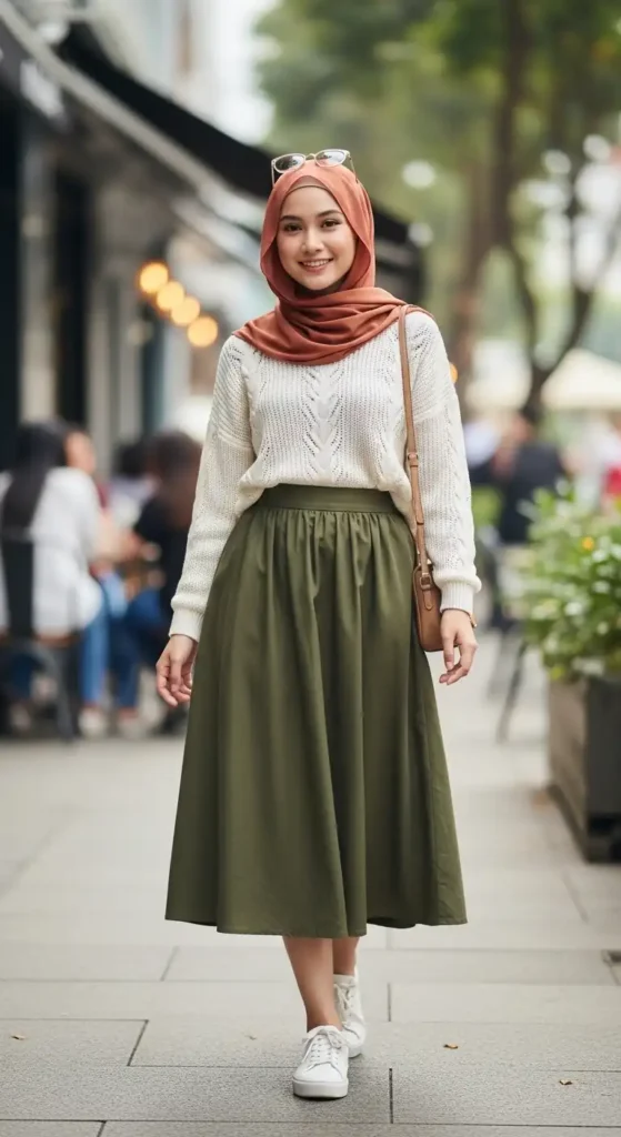 17 Trendy Casual Hijab Outfits for Modest Fashion Lovers 17 lightweight-sweater-with-a-line-skirt