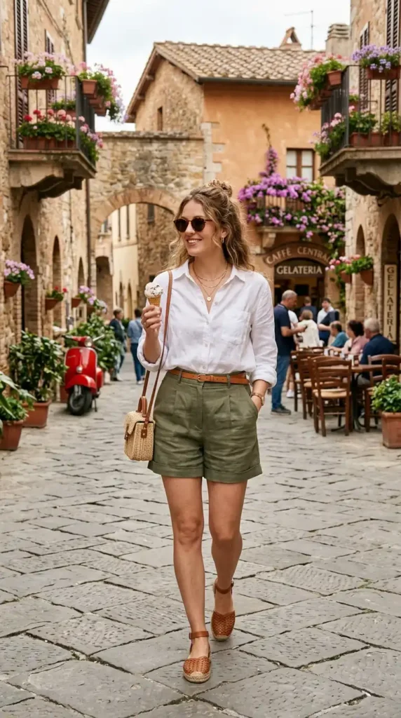 linen-shirt-with-high-waist-shorts