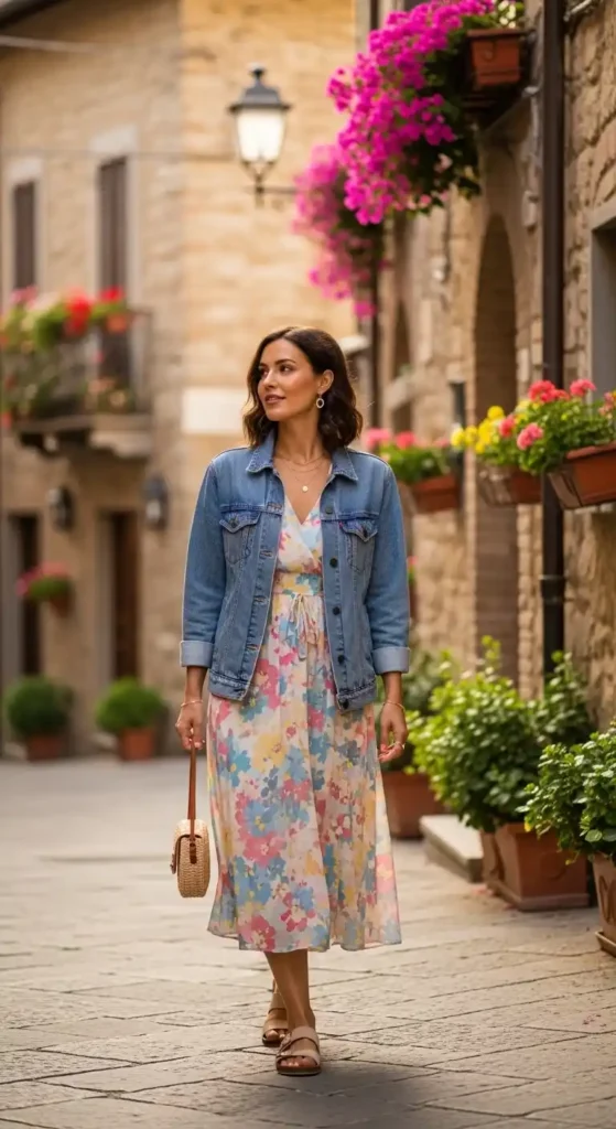 17 Chic Italy Spring Outfits Ideas Every Fashion Lover Will Adore 3 midi-dress-with-denim-jacket
