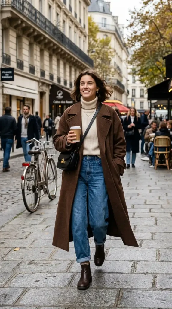15+ Trendy European Fashion Outfits to Upgrade Your Wardrobe 3 oversized-brown-coat-with-relaxed-denim
