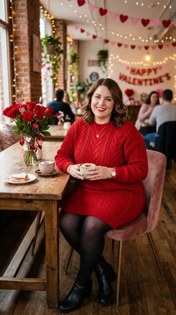 18+ Plus-Size Valentine’s Day Outfits to Feel Confident and Stunning 14 red-knit-sweater-dress
