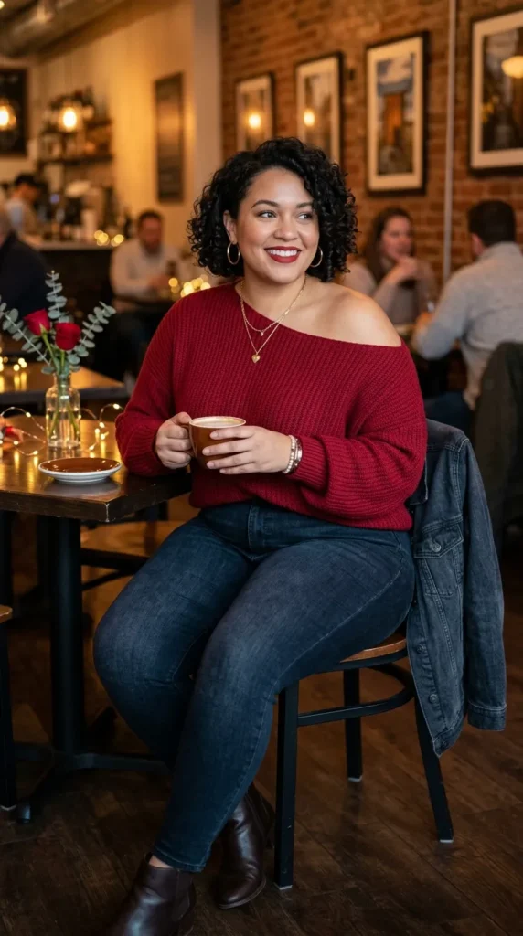 18+ Plus-Size Valentine’s Day Outfits to Feel Confident and Stunning 19 red-off-shoulder-knit-sweater