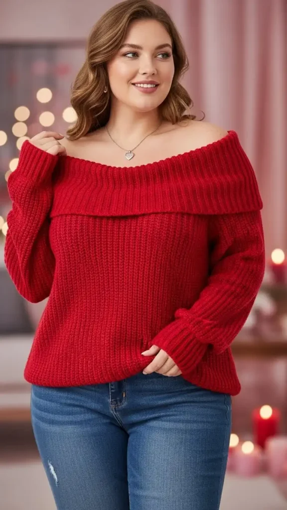 red-off-shoulder-knit-sweater