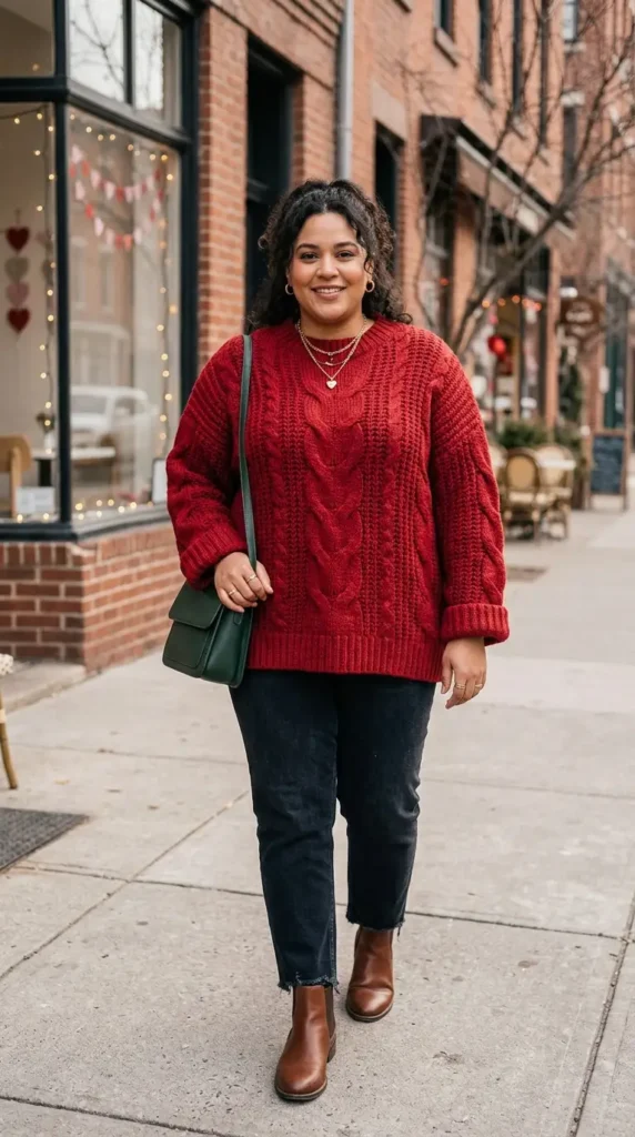 18+ Plus-Size Valentine’s Day Outfits to Feel Confident and Stunning 7 red-oversized-chunky-knit-sweater