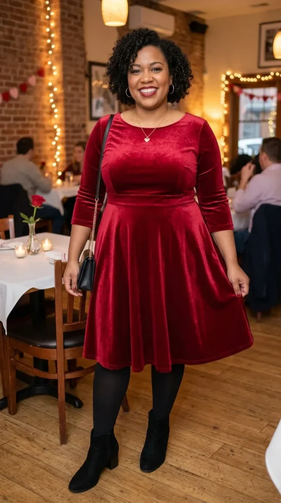 18+ Plus-Size Valentine’s Day Outfits to Feel Confident and Stunning 2 red-velvet-fit-and-flare-dress