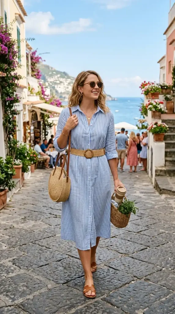 18 Chic Summer Outfit Ideas for Work, Beach & Weekend Fun 6 shirt-dress-with-belted-waist