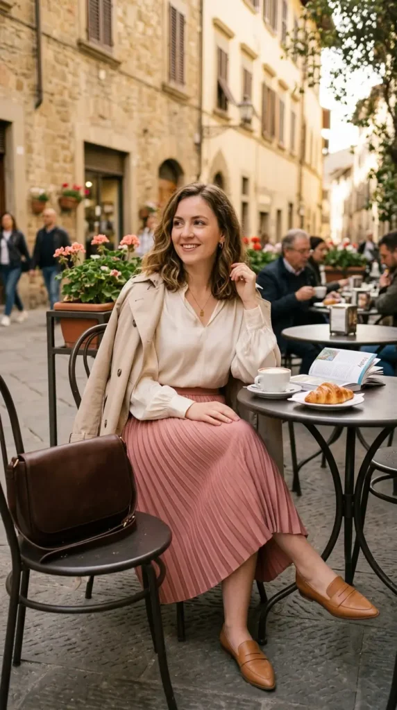 silk-blouse-with-pleated-skirt
