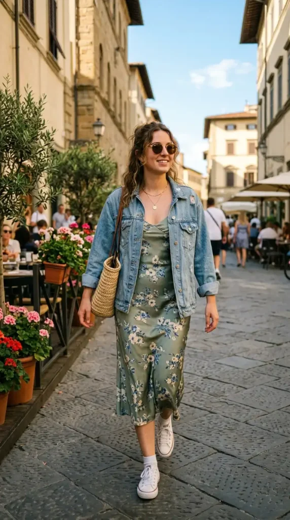 18 Chic Summer Outfit Ideas for Work, Beach & Weekend Fun 19 slip-dress-with-denim-jacket