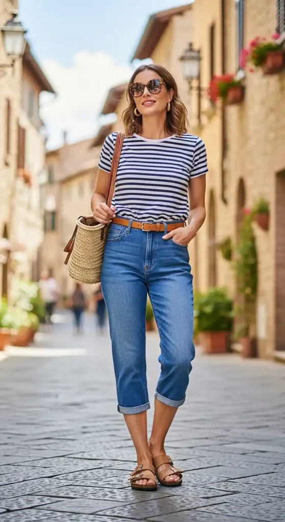 17 Chic Italy Spring Outfits Ideas Every Fashion Lover Will Adore 8 striped-tee-with-capri-pants