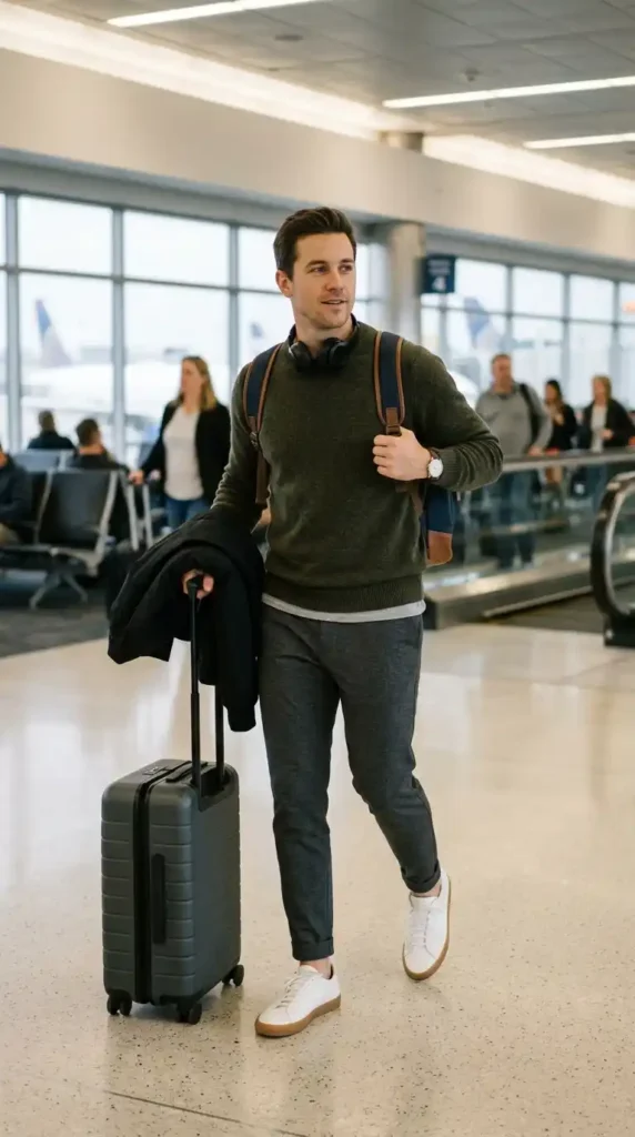 20 Airport Outfit Ideas for Men to Try Today in Style 8 sweater-with-tailored-joggers