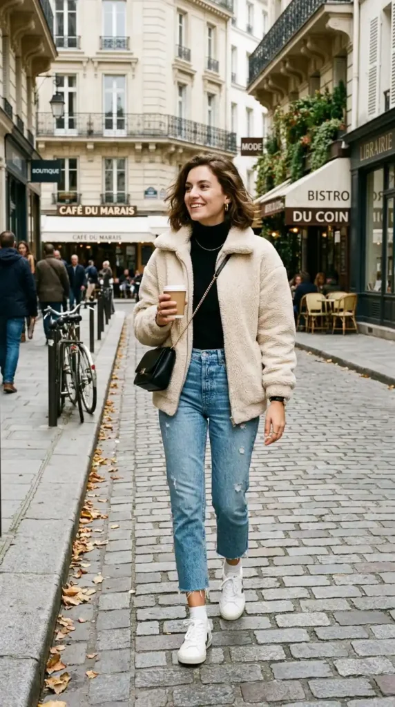 15+ Trendy European Fashion Outfits to Upgrade Your Wardrobe 6 teddy-jacket-with-cropped-denim