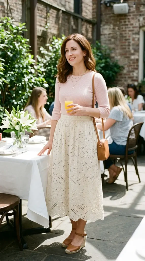 the-eyelet-lace-midi-skirt-and-simple-knit-top