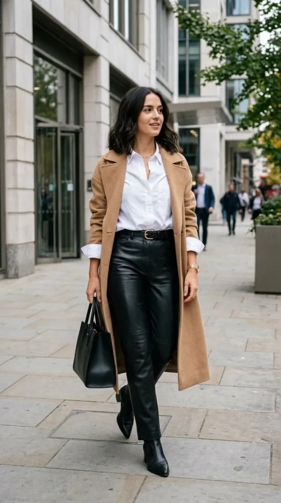 white-button-down-with-black-leather-pants