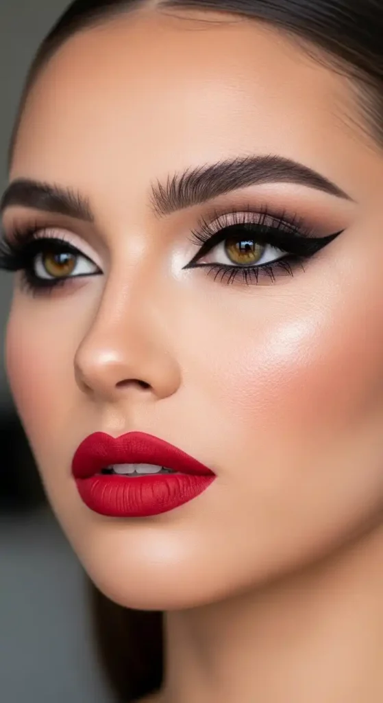 17 Top Glam makeup looks for Parties, Weddings & Night Outs 2 classic-red-lips-with-winged-eyeliner