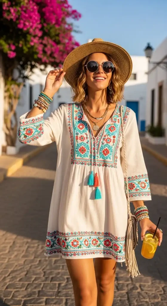 15 Ibiza Outfits to Try Today for a Stylish and Festival-Ready Look 16 embroidered-boho-tunic-dress