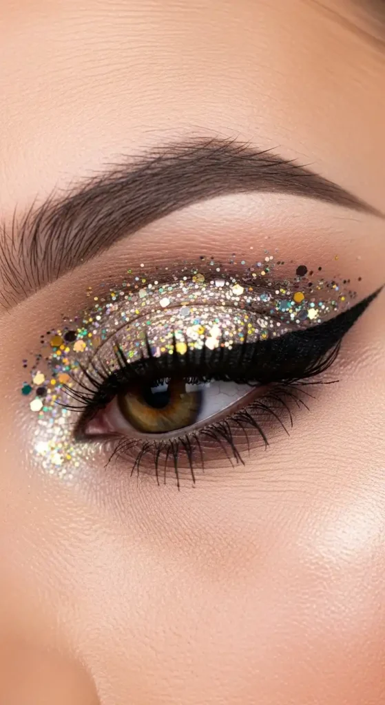 17 Top Glam makeup looks for Parties, Weddings & Night Outs 5 glitter-accent-eyes