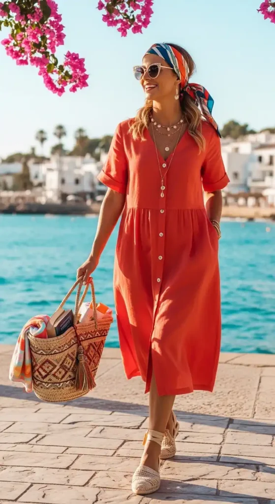 15 Ibiza Outfits to Try Today for a Stylish and Festival-Ready Look 9 linen-button-down-dress