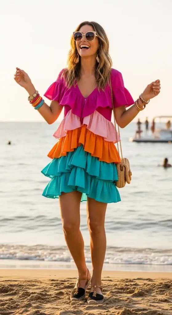 15 Ibiza Outfits to Try Today for a Stylish and Festival-Ready Look 5 tiered-ruffle-mini-dress