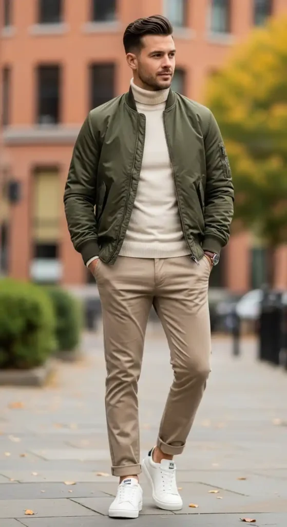 bomber-jacket-over-turtleneck-with-chinos