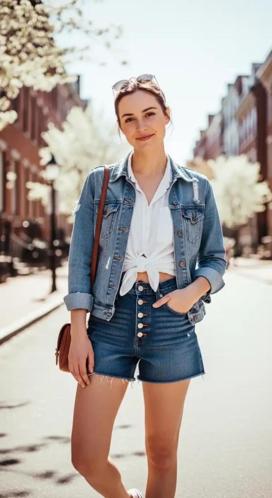 denim-jacket-knot-shirt-and-high-waist-shorts