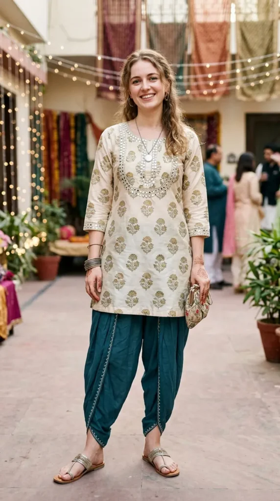 18 Modest Eid Outfit Ideas That Are Both Stylish and Comfortable 10 dhoti-pants-with-a-short-kurti