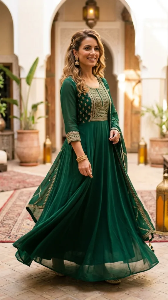 18 Modest Eid Outfit Ideas That Are Both Stylish and Comfortable 3 flowing-anarkali-dress