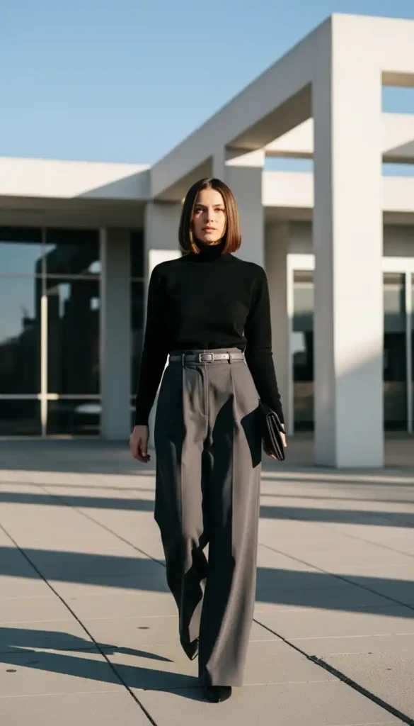 16 Chic 90s Minimalist Fashion Outfits That Are Back in Style 4 high-waisted-wide-leg-trousers