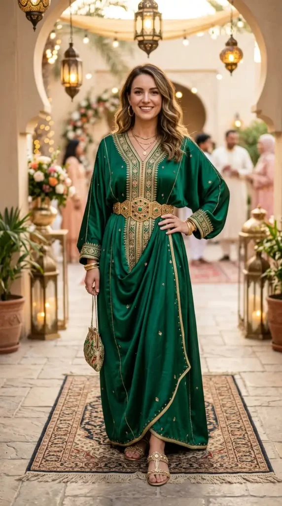 18 Modest Eid Outfit Ideas That Are Both Stylish and Comfortable 5 kaftan-dress-with-statement-belt