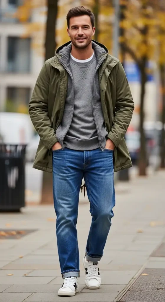 lightweight-parka-over-sweatshirt-with-jeans