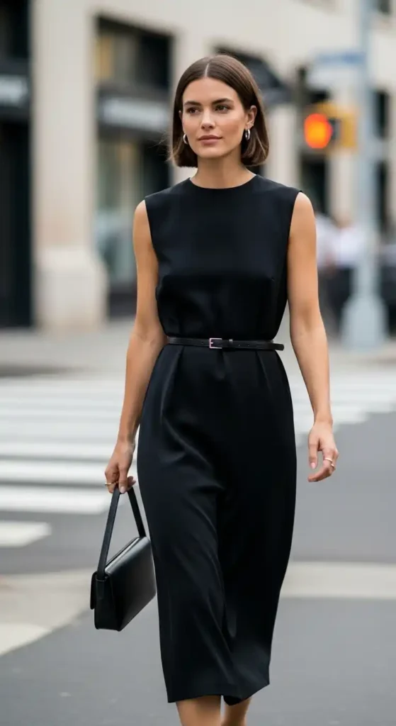 16 Chic 90s Minimalist Fashion Outfits That Are Back in Style 15 minimalist-midi-dress-with-belt